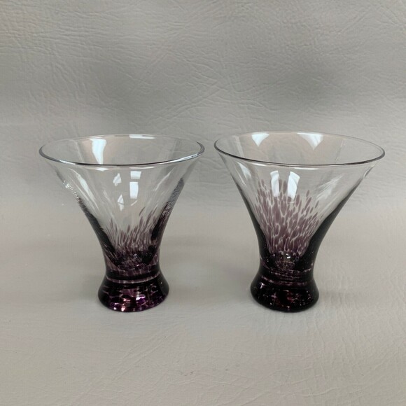 Cordial Glass Glasses Speckled Purple 3 1/2" Lot of 2 - Picture 1 of 6